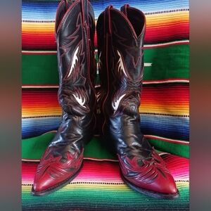 CODE WEST Black/Red Western Cowboy Boots Sz 8